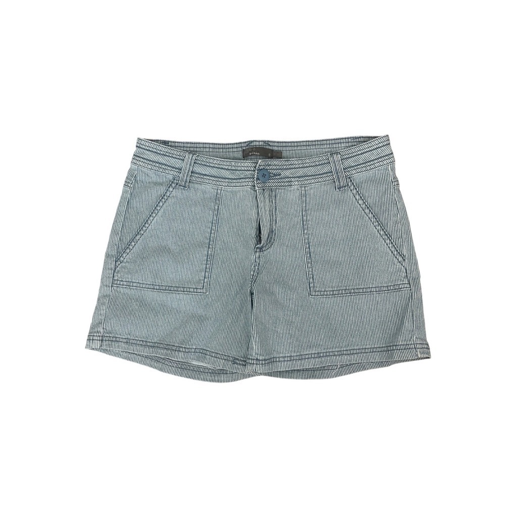 Prana Womens Blue White Striped Hiking Shorts Size 8 Outdoor Casual Summer Denim